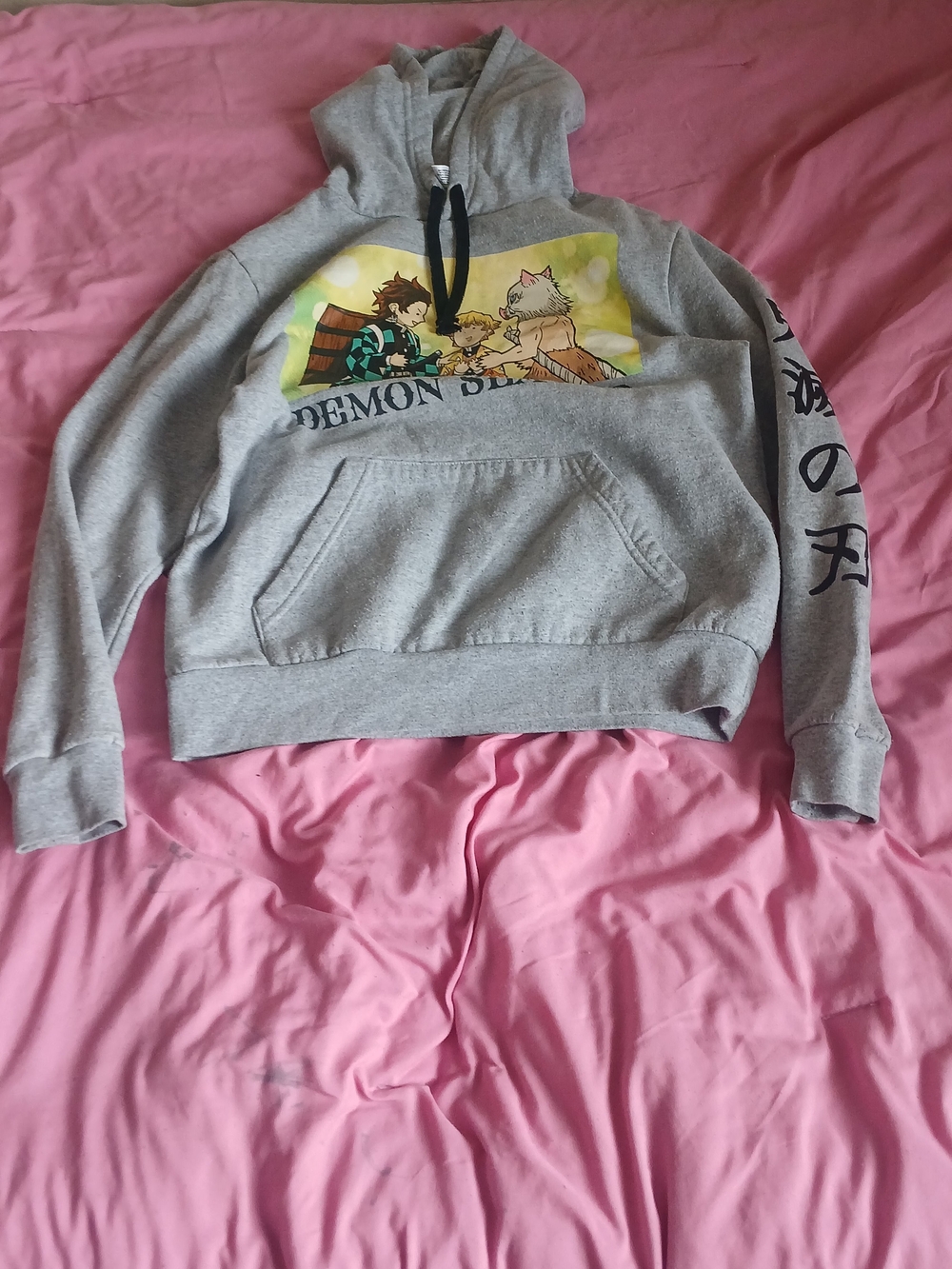 & Other Stories Gray Graphic Hoodie with Black Drawstrings